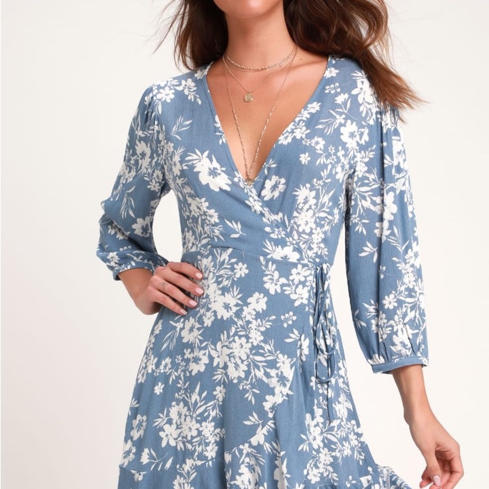 Blue Floral Wrap Dress
